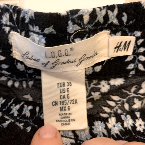 H&M Rayon Summer Pull On Trousers Pants Blue White Size 6 - Picture 3 of 4